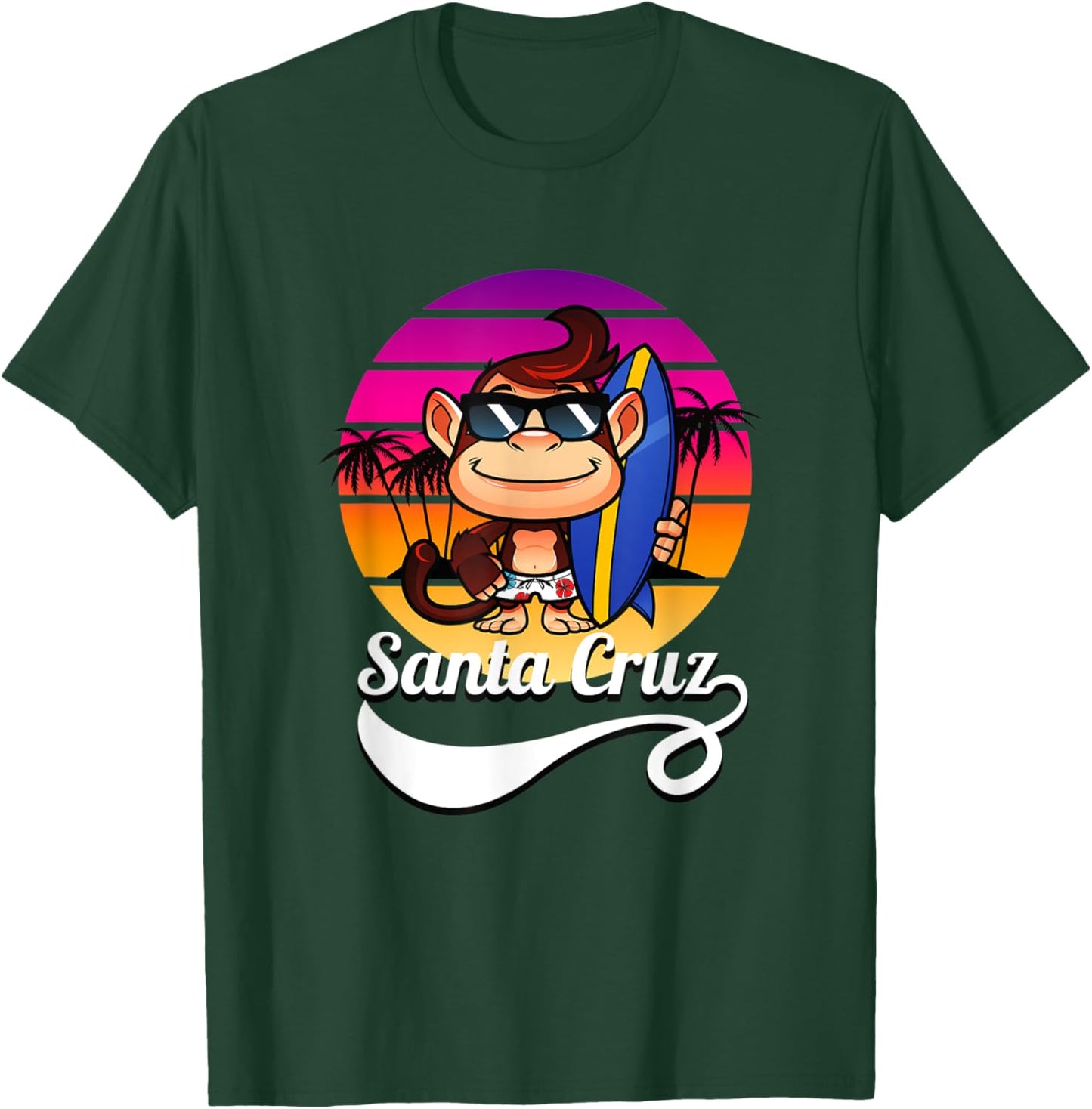 Surfer Monkey Santa Cruz California Retro Sun Fun T-Shirt - T-Shirt | Forest