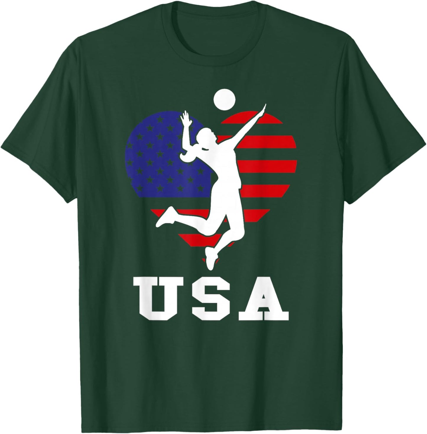 USA Flag Volleyball Support USA Team Volleyball T-Shirt - T-Shirt | Forest