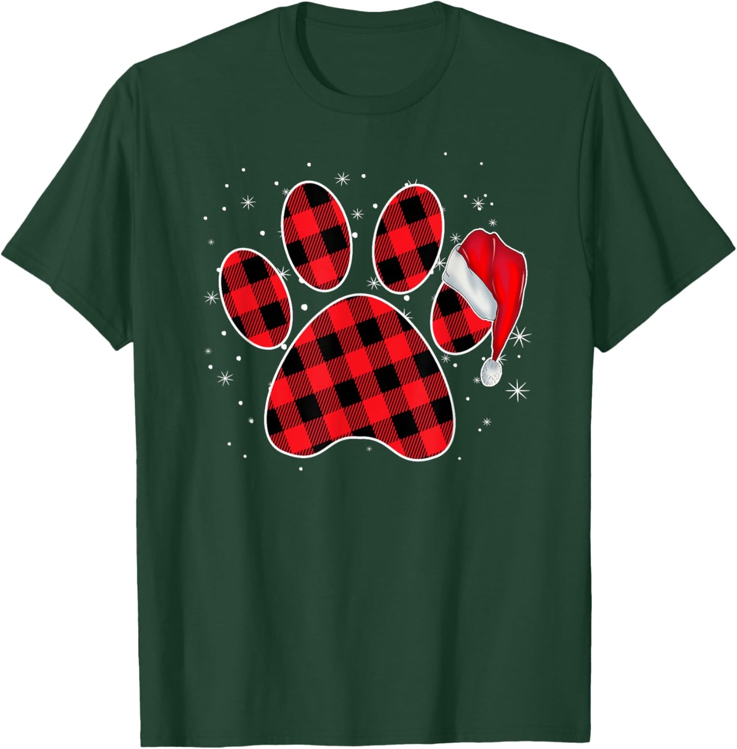 Paw Dog Christmas Funny Dog Santa Hat Xmas Buffalo Plaid Men Women Kids T-Shirt - T-Shirt | Forest