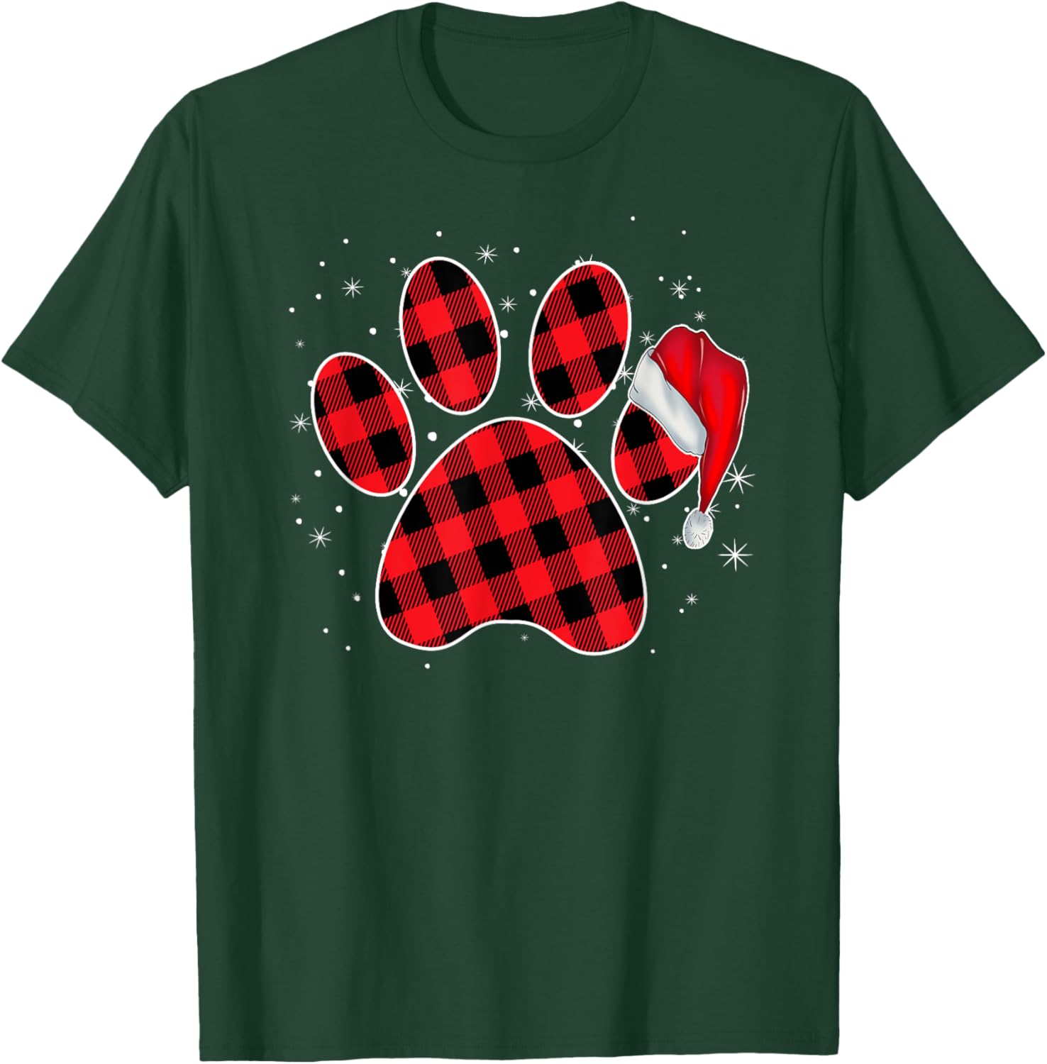 Paw Dog Christmas Funny Dog Santa Hat Xmas Buffalo Plaid Men Women Kids T-Shirt - T-Shirt | Forest