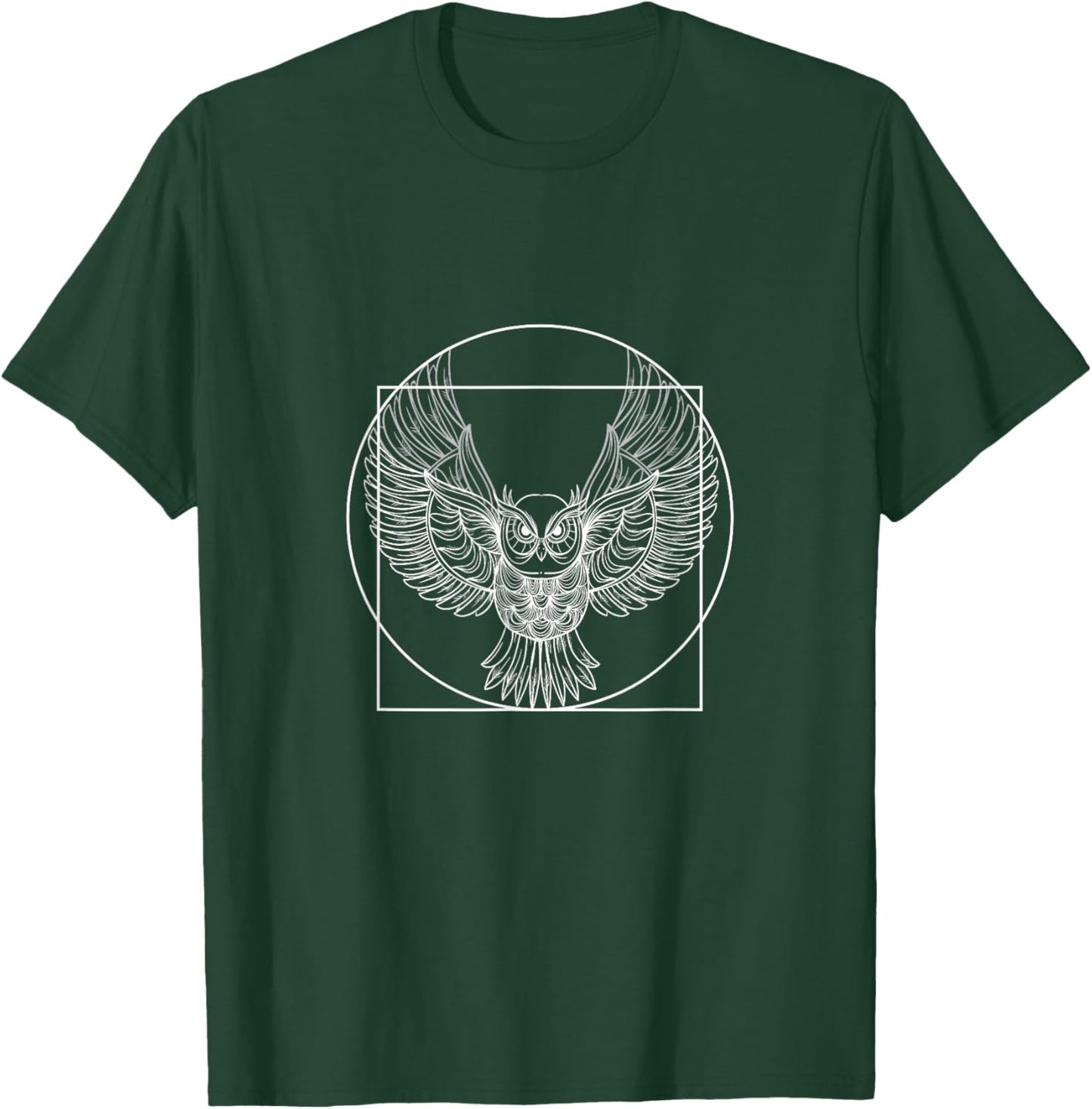 Owl Drawings Vitruvian man in a circle T-Shirt - T-Shirt | Forest