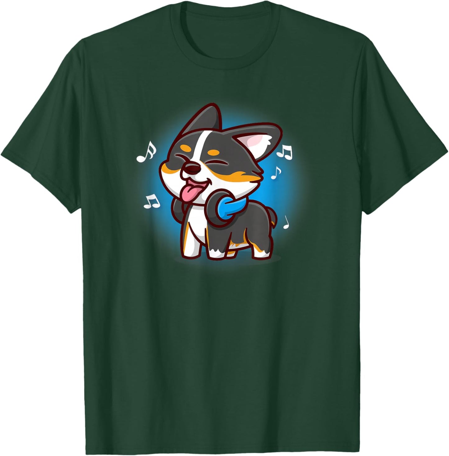Funny Cute Kawaii Cartoon Music Black Tricolor Corgi Lover T-Shirt - T-Shirt | Forest