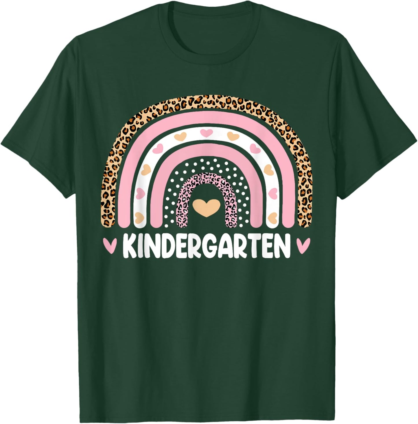 Leopard Rainbow Kindergarten Teachers Funny Back To School Women Girls Kids T-Shirt - T-Shirt | Forest
