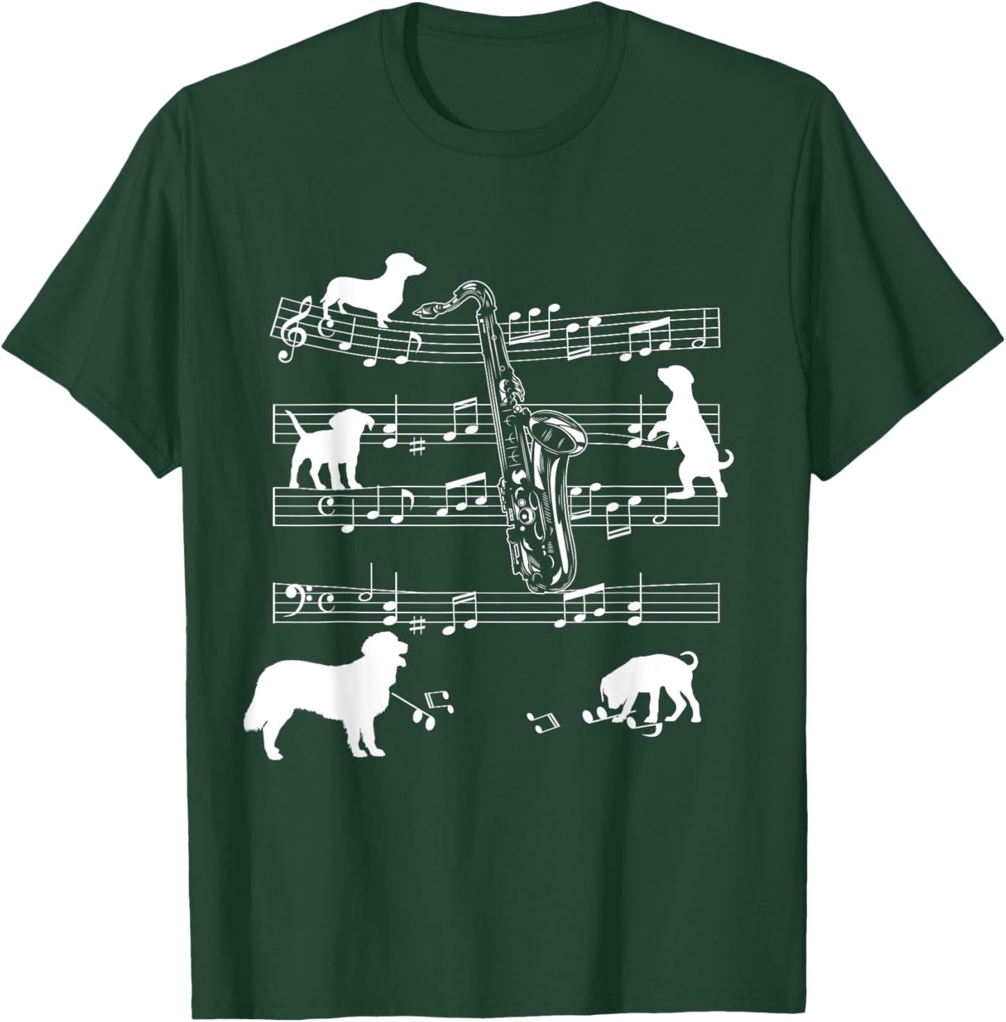 Saxophone Player Dog for Saxophonist Dogs and Saxophone Men Women Girls Kids T-Shirt - T-Shirt | Forest