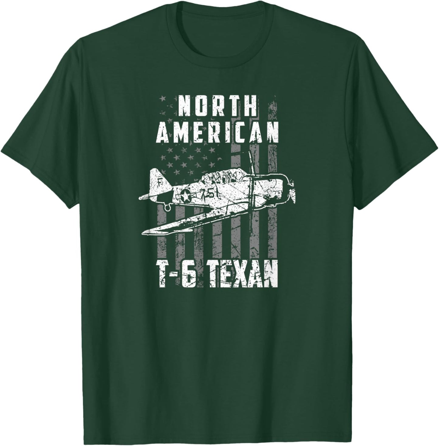 North American T-6 Texan Warbird US Flag Vintage Aircraft T-Shirt - T-Shirt | Forest