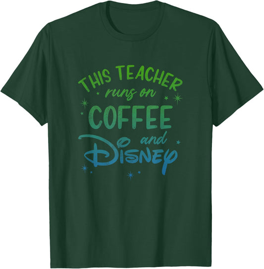 Disney This Teacher Runs On Coffee and Disney Gradient Logo T-Shirt - T-Shirt | Forest