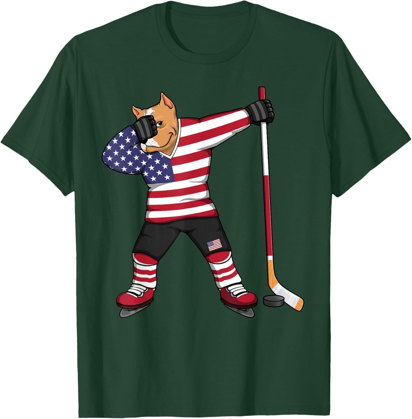 Dabbing Pitbull America Ice Hockey Fans Jersey USA Flag Kids Men T-Shirt - T-Shirt | Forest