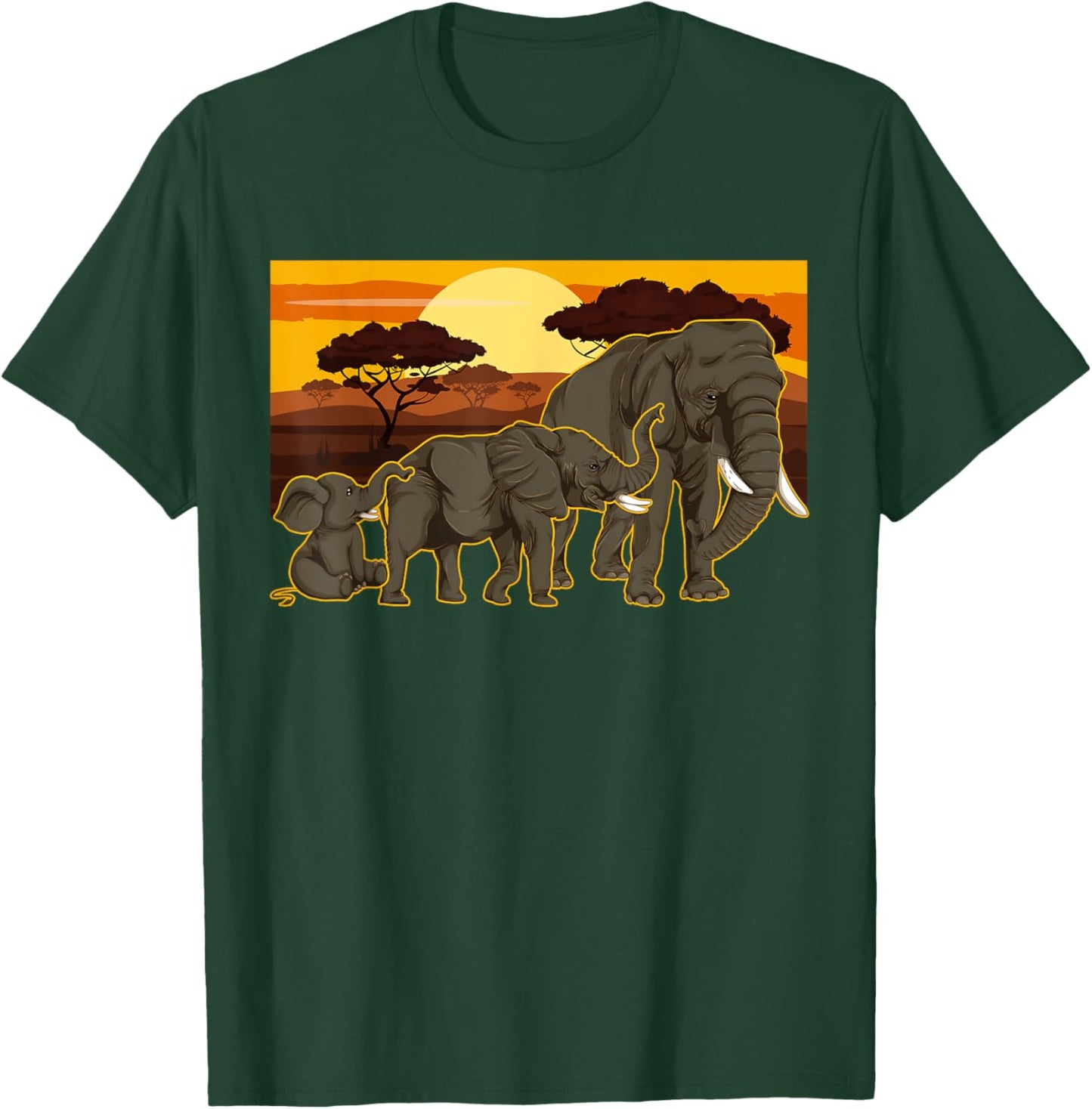 Sunset Elephant Family Africa Animal Safari Elephant T-Shirt - T-Shirt | Forest