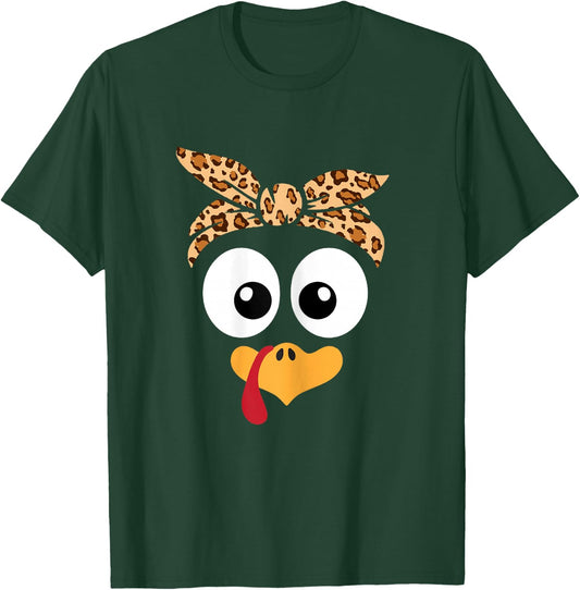 Turkey Face Leopard Headband Thanksgiving Pilgrim T-Shirt - T-Shirt | Forest