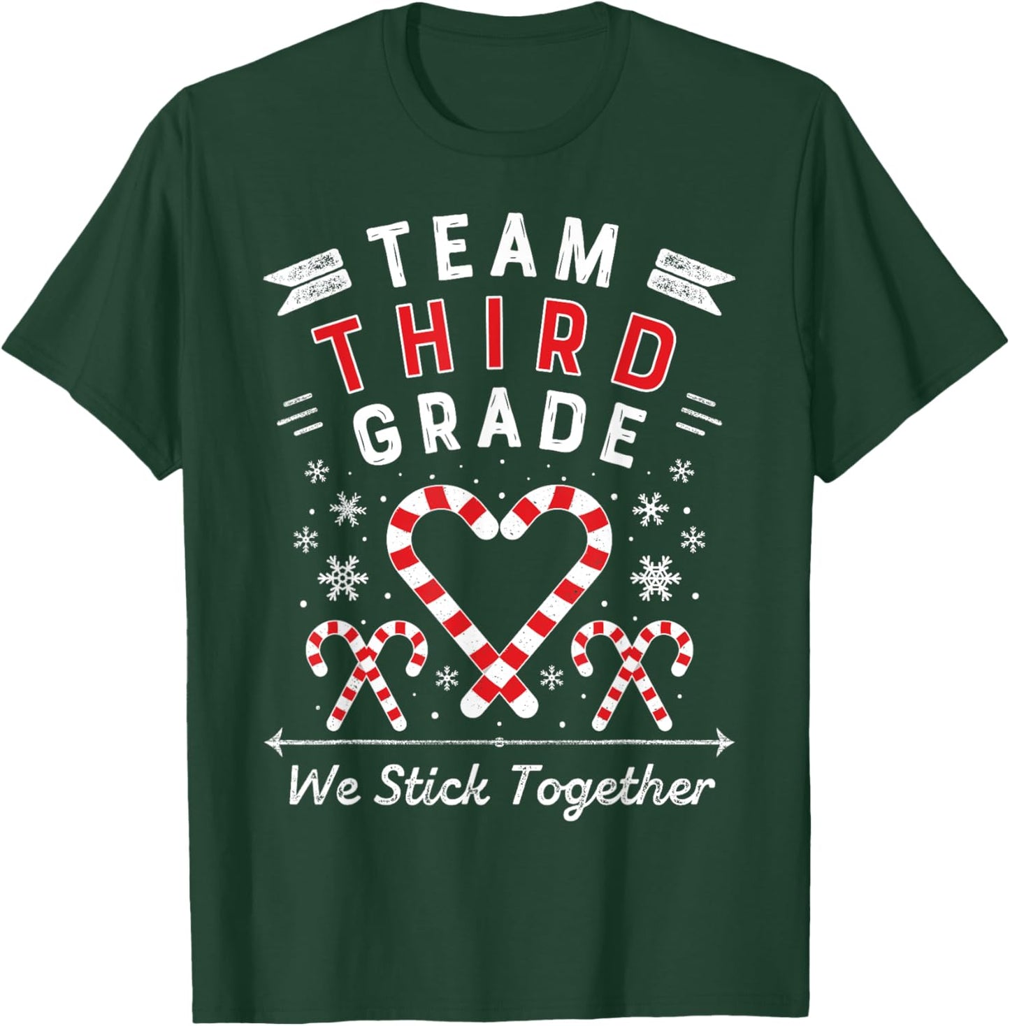 Team Third Grade Christmas Candy Cane Heart Xmas 3rd Teacher Women Kids T-Shirt - T-Shirt | Forest