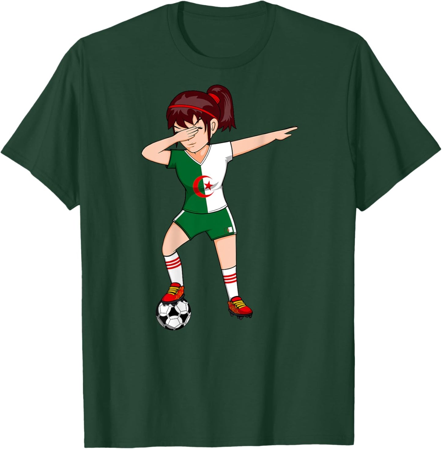 Dabbing Soccer Girl Algeria Jersey Algerian Football Fans T-Shirt - T-Shirt | Forest