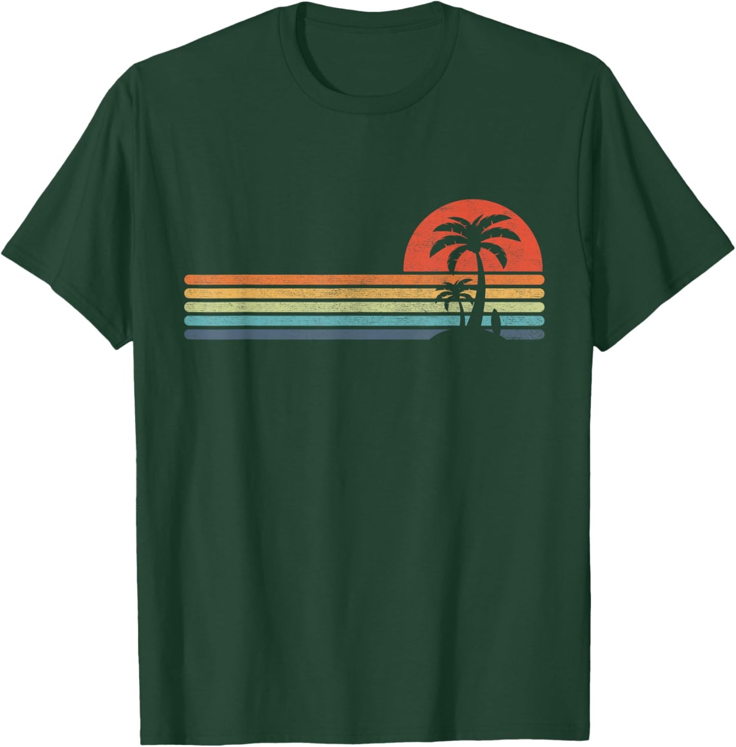 Palm Tree Surfboard Retro Tropical Beach Island Stripes Surf T-Shirt - T-Shirt | Forest