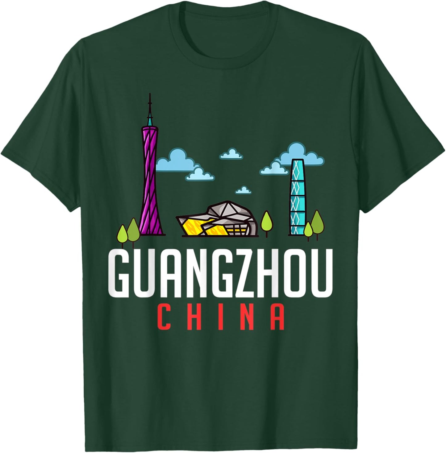 Guangzhou China City Skyline Map Travel T-Shirt - T-Shirt | Forest