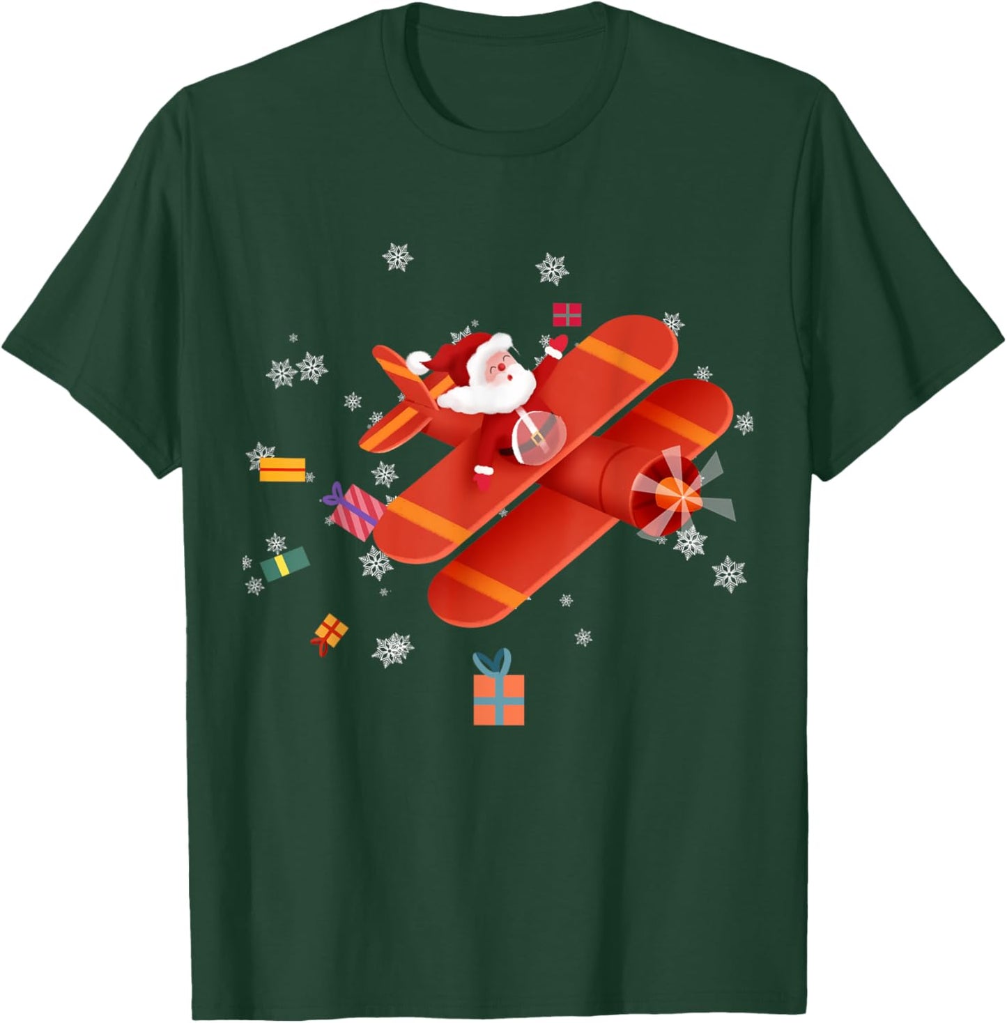 Santa Claus Pilot Flying Airplane Merry Christmas Boy Kids T-Shirt - T-Shirt | Forest