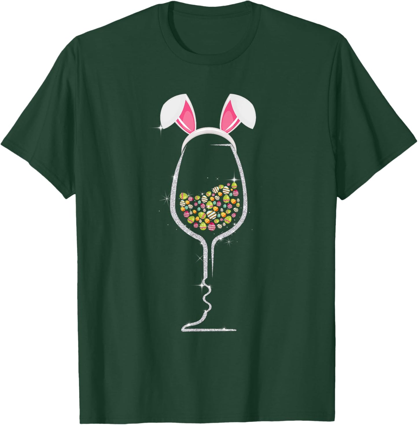 Easter Day Color Egg Wine Glass Bunny Wine Lovers T-Shirt - T-Shirt | Forest