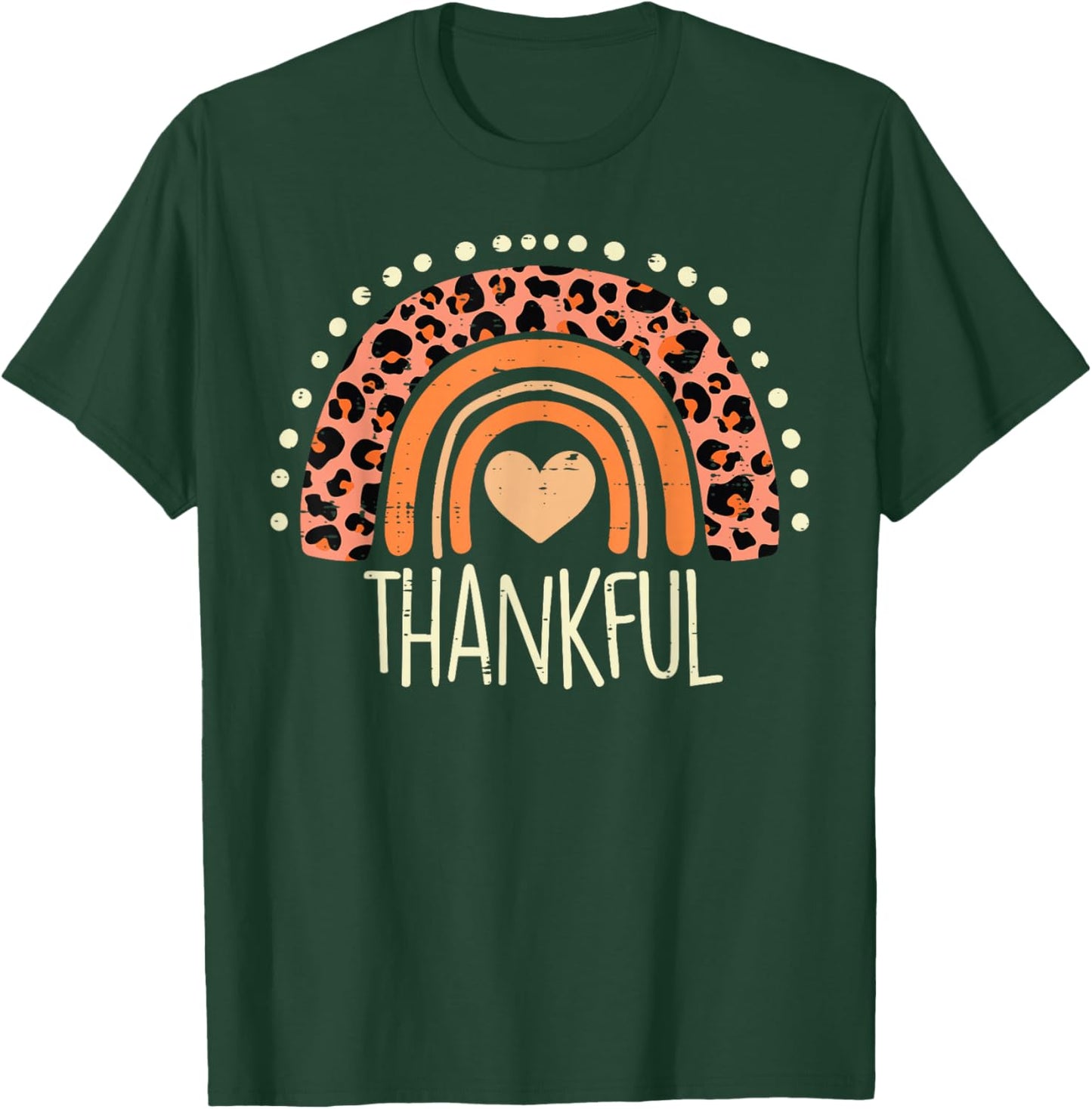 Leopard Rainbow Thankful Thanksgiving Teacher Women Kids T-Shirt - T-Shirt | Forest