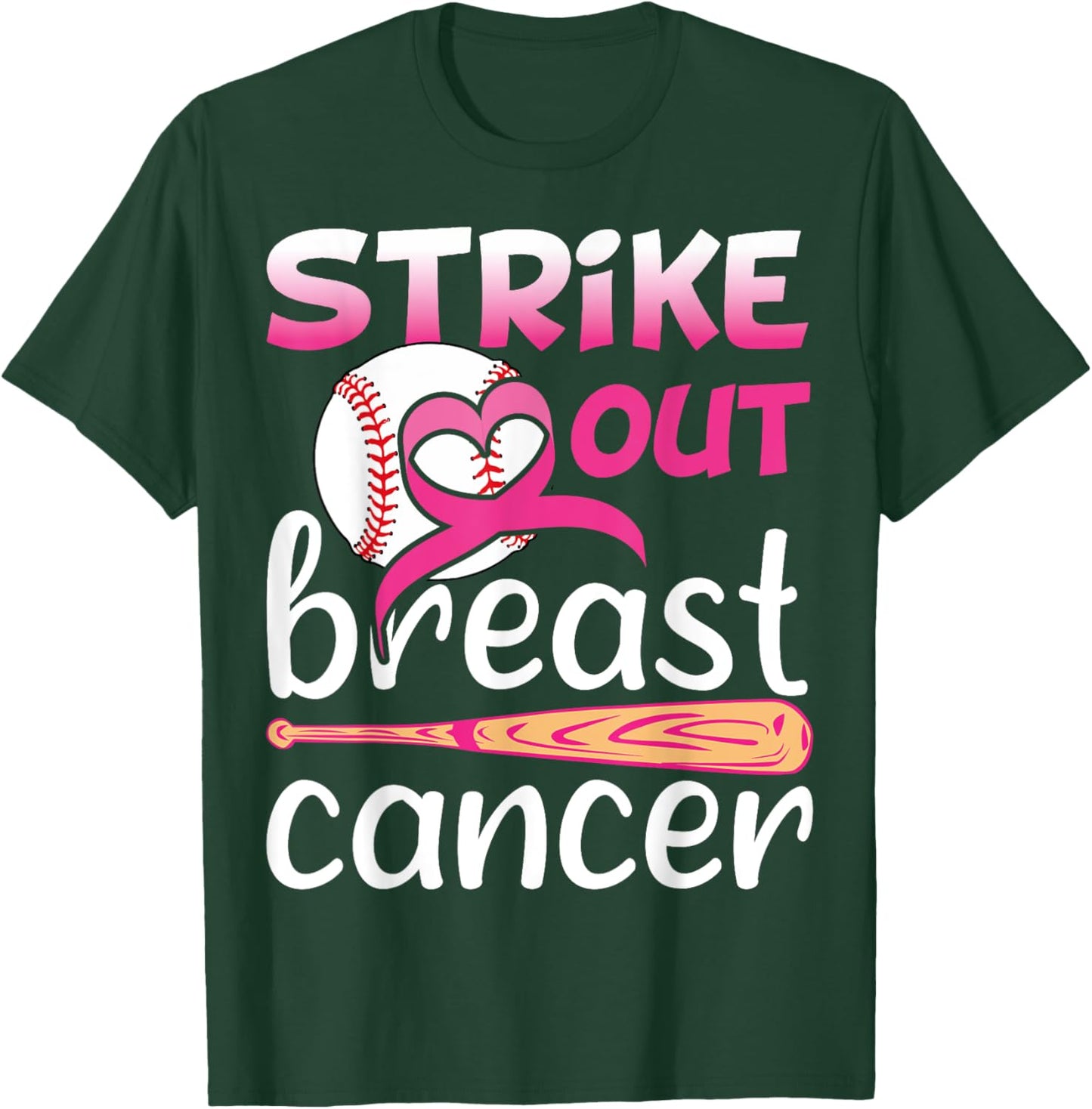 Strike Out Breast Cancer Awareness Baseball Softball Fighter T-Shirt - T-Shirt | Forest