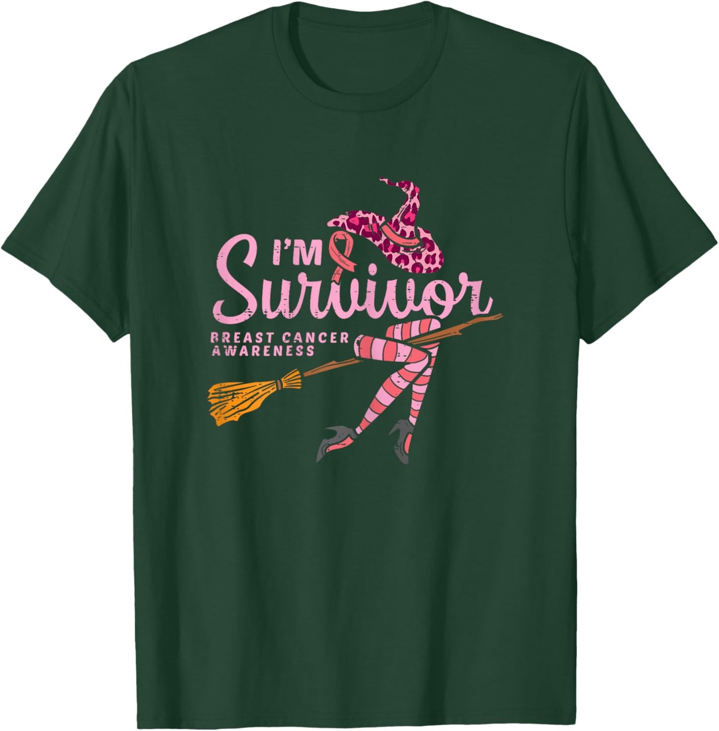 Witch Im A Survivor Halloween Breast Cancer Awareness Women T-Shirt - T-Shirt | Forest
