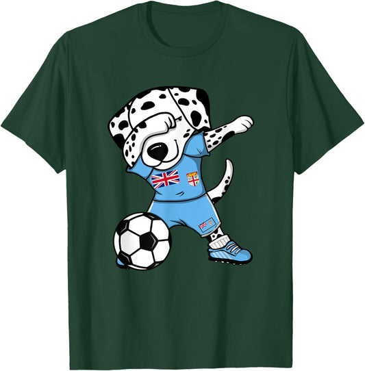 Dabbing Dalmatian Fiji Soccer Fans Jersey Fijian Football T-Shirt - T-Shirt | Forest