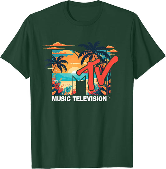 Mademark x MTV - MTV Logo Palm Beach Summer Sunrise T-Shirt - T-Shirt | Forest