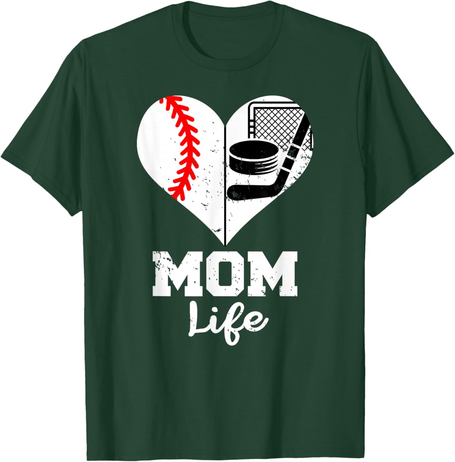 Mom Life Heart Funny Baseball Hockey Mom T-Shirt - T-Shirt | Forest