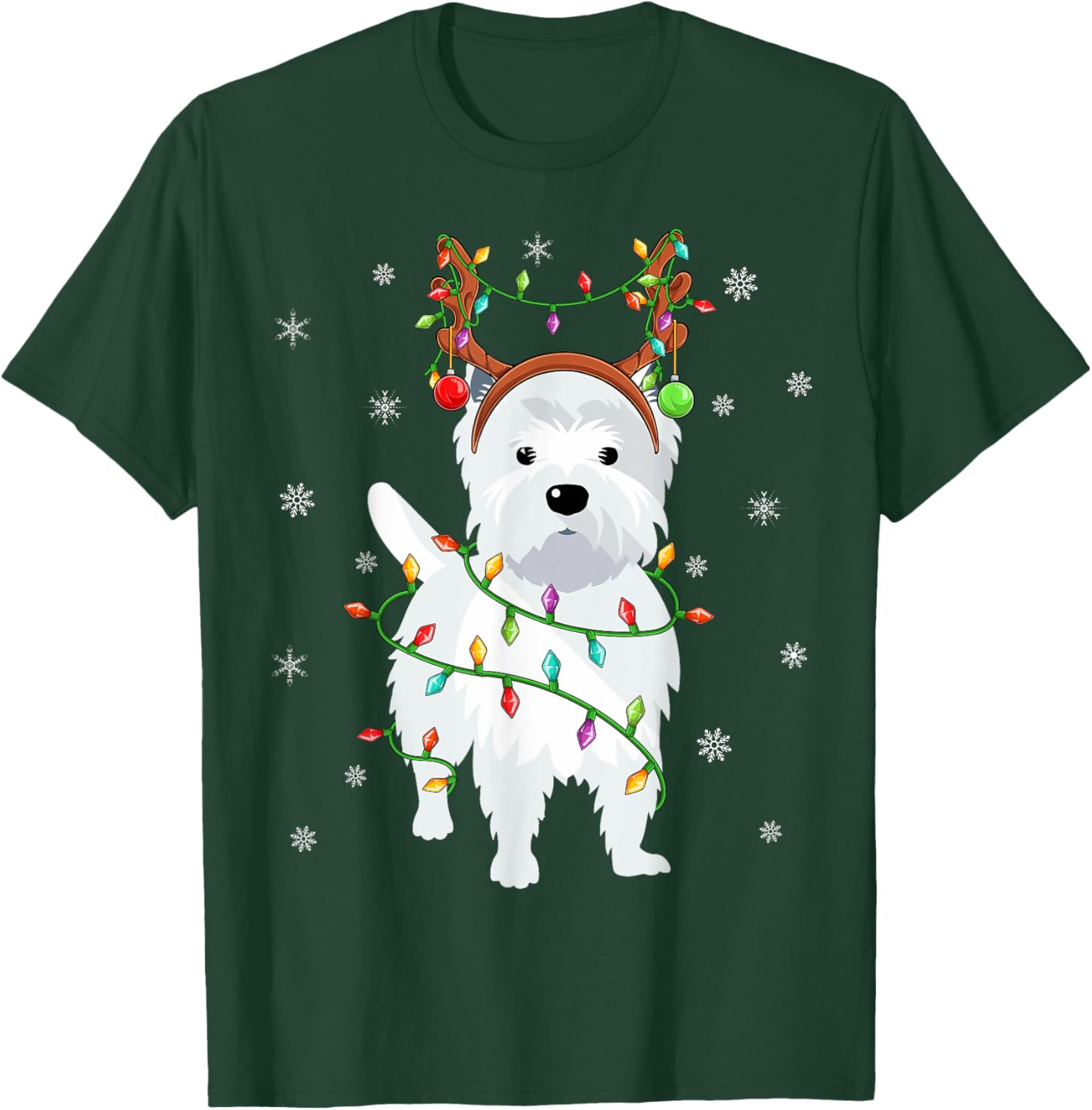Westie Dog Xmas Lighting Reindeer Hat Westie Christmas Women Kids T-Shirt - T-Shirt | Forest