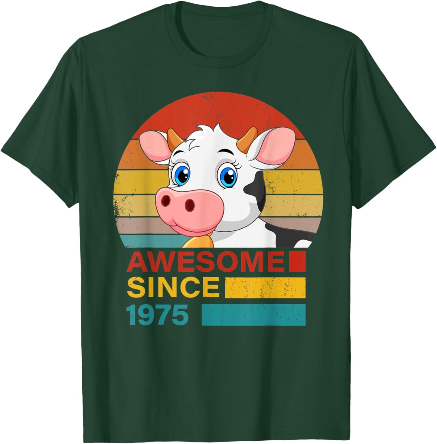 Cow 1975 Birthday Funny Vintage Cow Retro Sunset Farming T-Shirt - T-Shirt | Forest