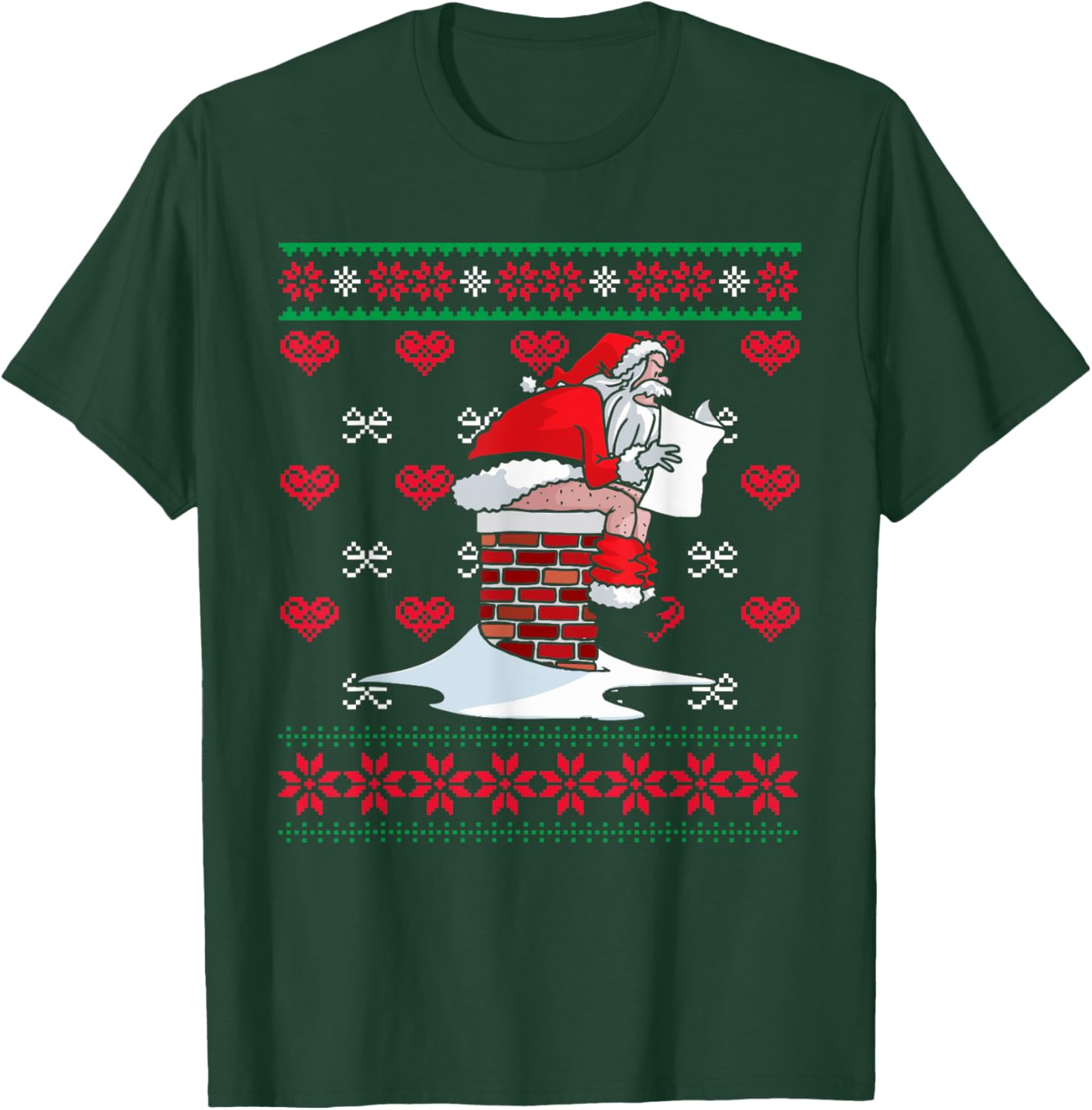 Santa Pooping Down Chimney Ugly Xmas Sweater Christmas T-Shirt - T-Shirt | Forest