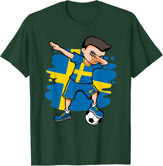 Dabbing Soccer Boy - Sweden Jersey Swedish Football Fans T-Shirt - T-Shirt | Forest