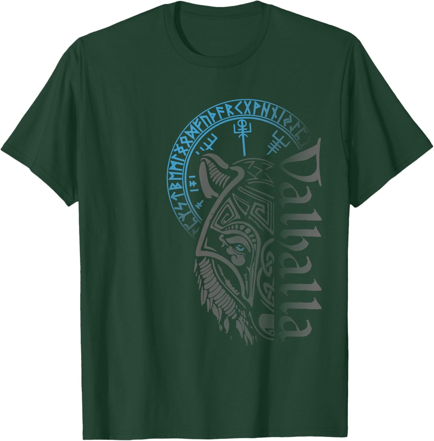 Walhalla Wolf Mask Odin Runes Nordic Compass Viking T-Shirt - T-Shirt | Forest