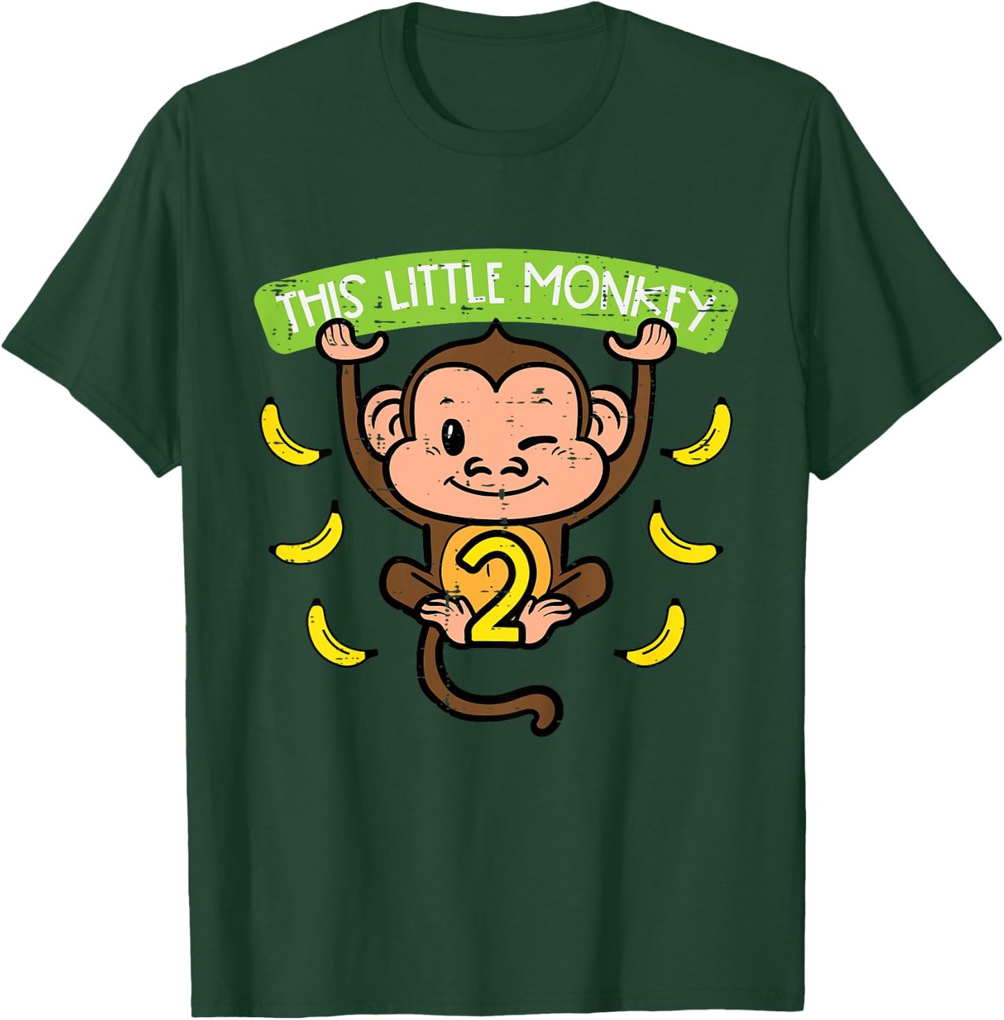 2nd Birthday This Little Monkey 2 Years Old Boys Girls Kids T-Shirt - T-Shirt | Forest