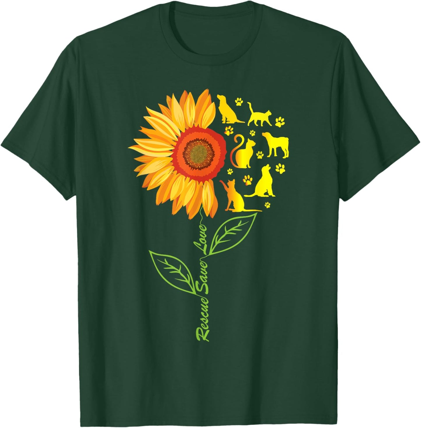 RESCUE SAVE LOVE Pet Animal Shelter Sunflower Gift Volunteer T-Shirt - T-Shirt | Forest