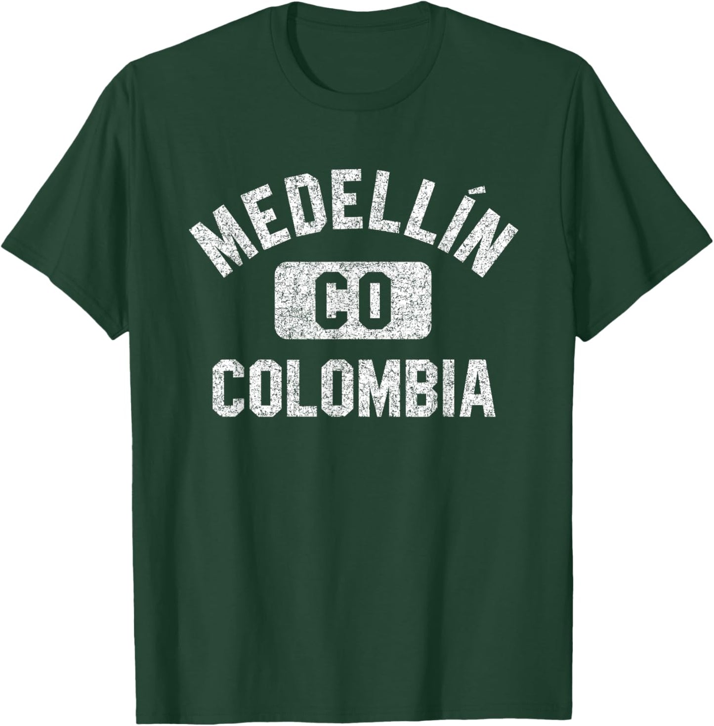 Medellin Colombia Gym Style Distressed White Print T-Shirt - T-Shirt | Forest