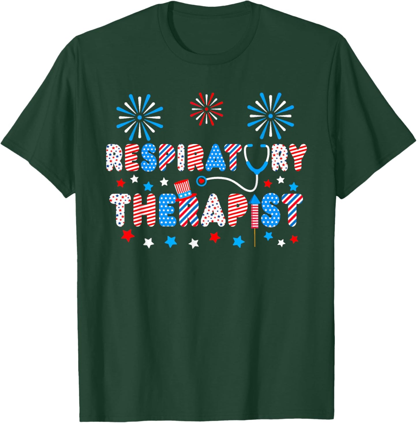 LOVE 4th Of July Stethoscope Respiratory Therapist RT Men T-Shirt - T-Shirt | Forest