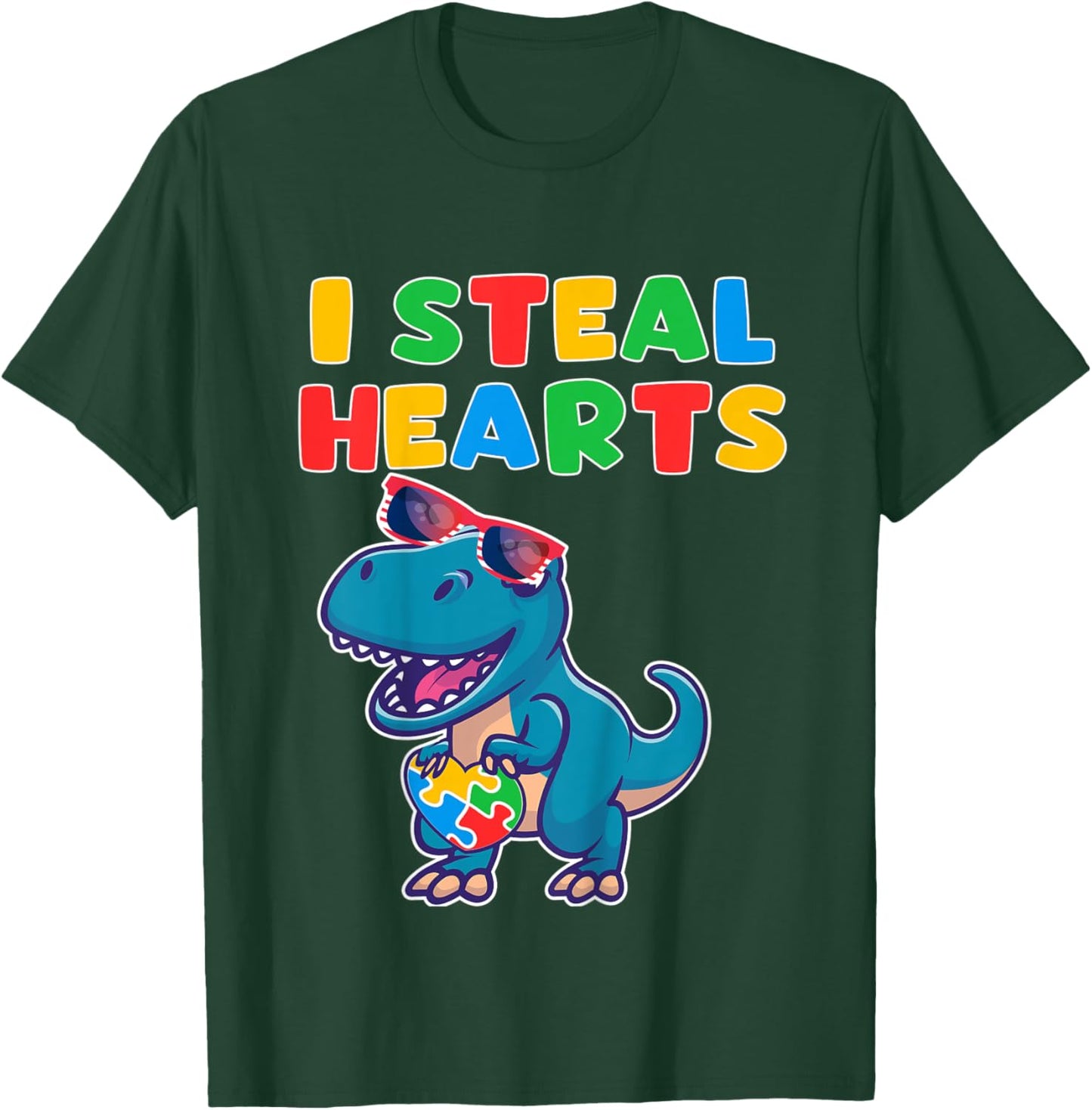 Kids Autism Awareness Dino Autistic Toddler Boys Cute Dinosaur T-Shirt - T-Shirt | Forest