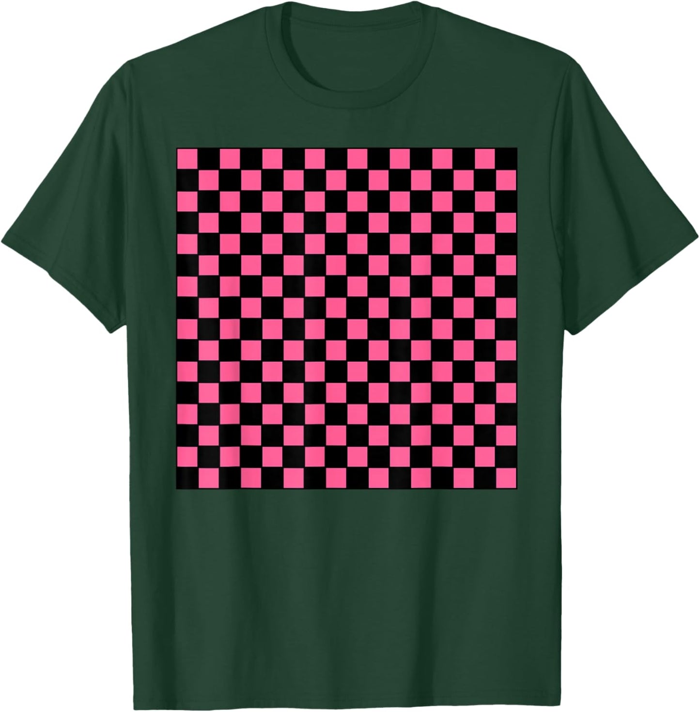 Black Hot Pink Checkerboard Pattern Checkered Gingham Check T-Shirt - T-Shirt | Forest