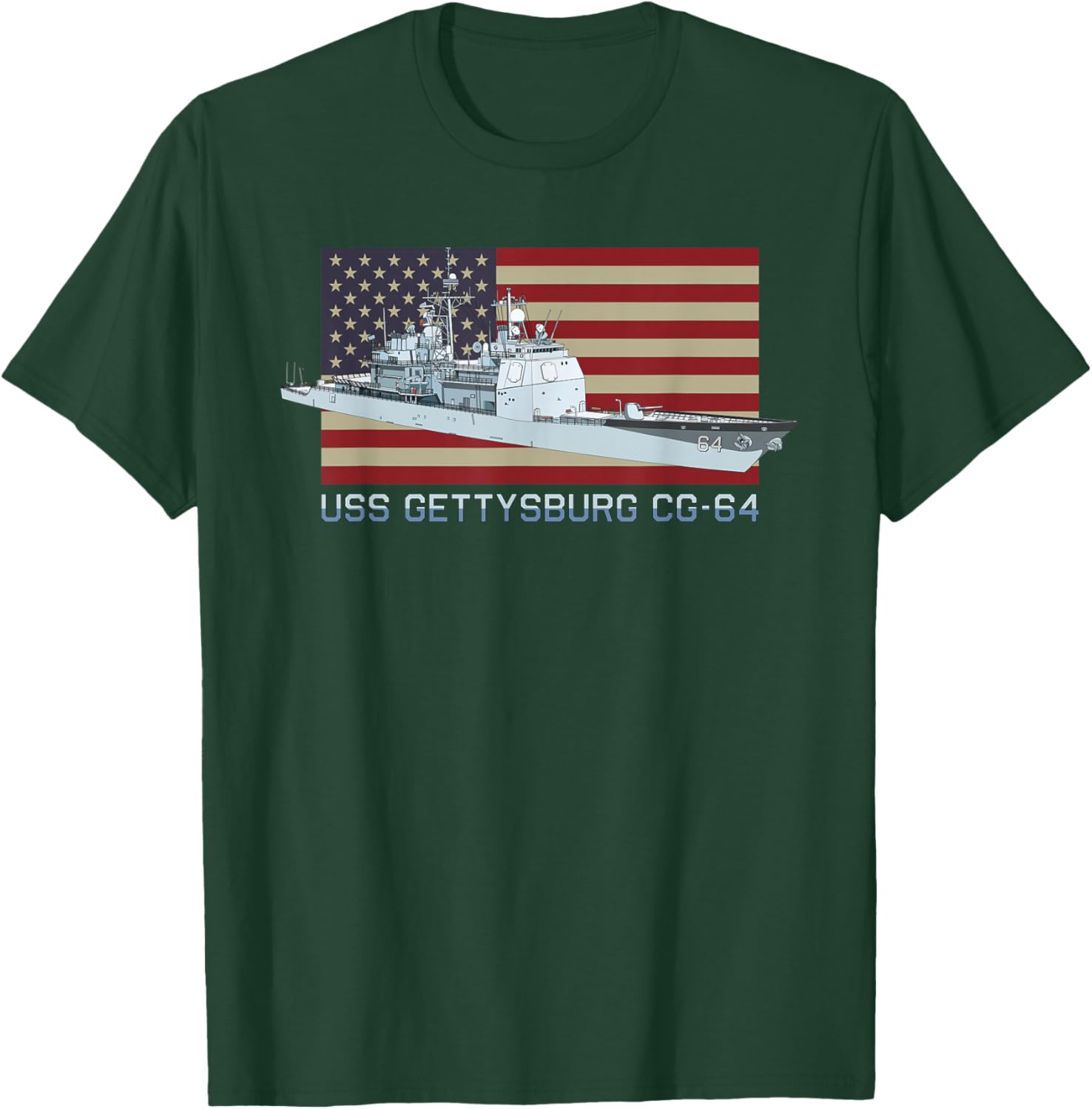 USS Gettysburg CG-64 Ship Diagram American Flag T-Shirt - T-Shirt | Forest