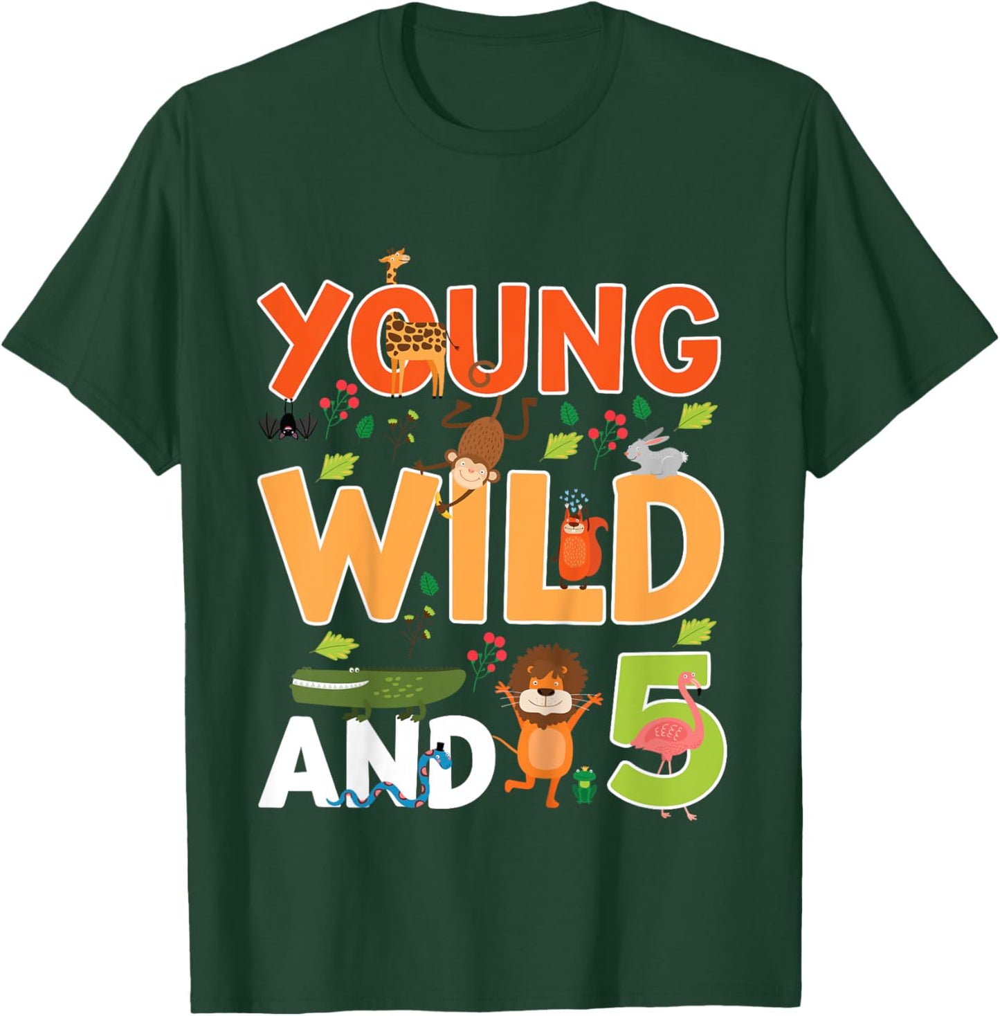 Kids 5 year old wild zoo theme birthday animals safari jungle boy T-Shirt - T-Shirt | Forest