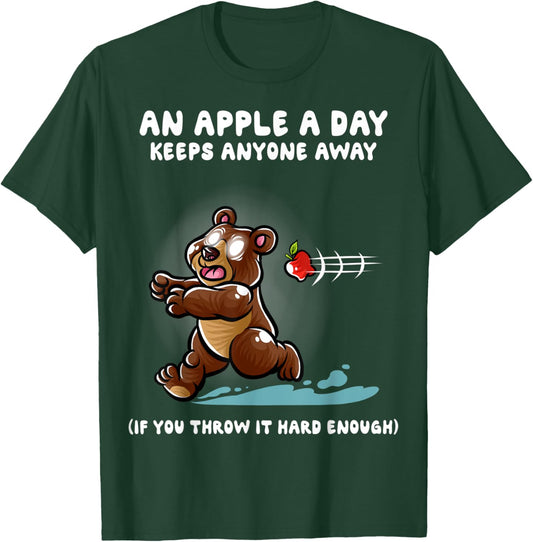 An Apple A Day Keeps Anyone Away Nerd Grizzly Bear Funny T-Shirt - T-Shirt | Forest
