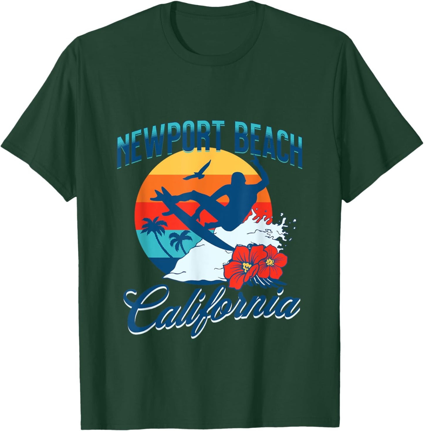Newport Beach California Surf Summer Vacation Vintage T-Shirt - T-Shirt | Forest