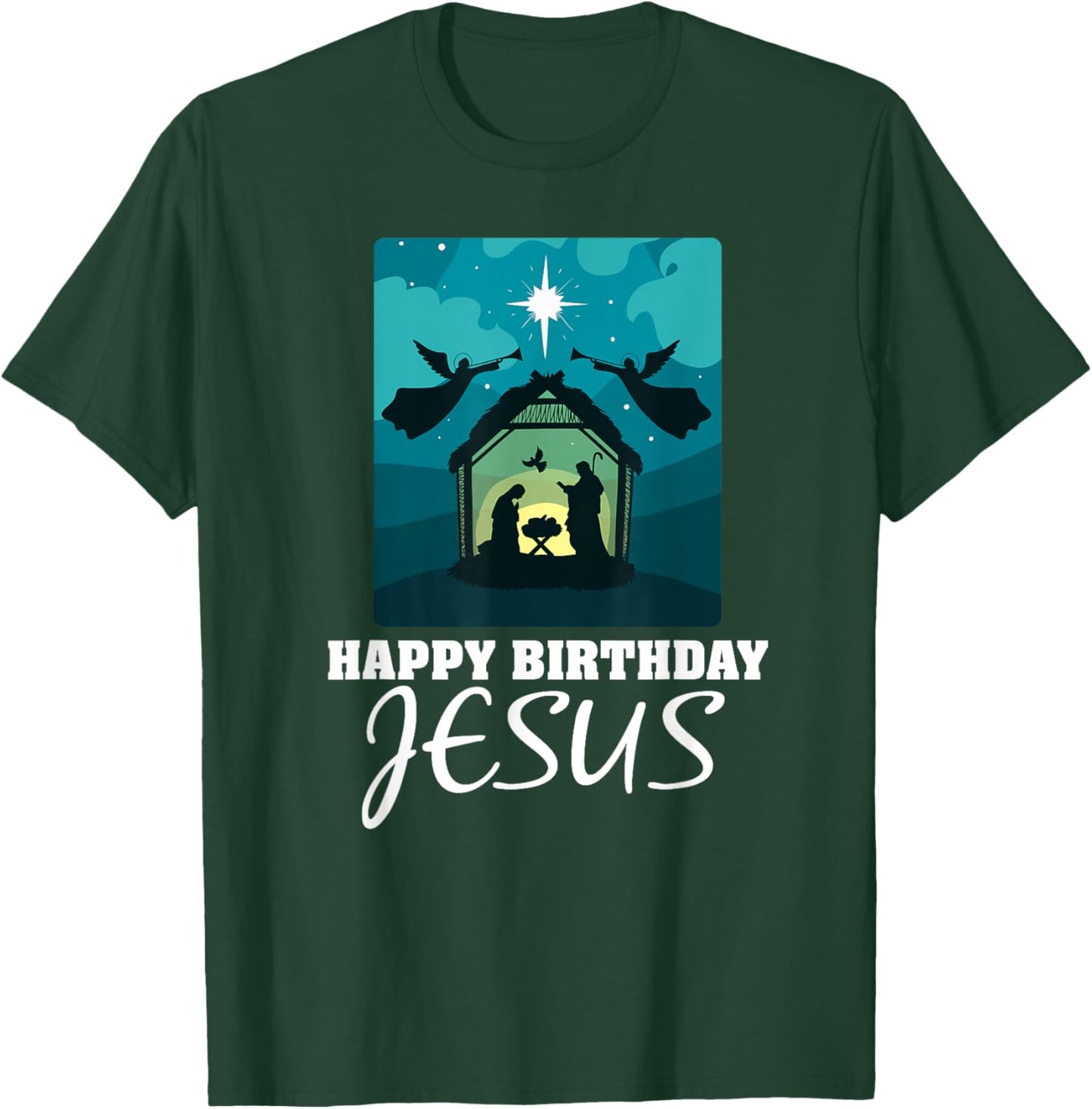 Happy Birthday Jesus - Christmas Advent Nativity Scene North T-Shirt - T-Shirt | Forest