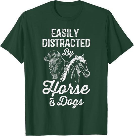 Easily Distracted By Horses and Dogs Gifts Girls T-Shirt - T-Shirt | Forest