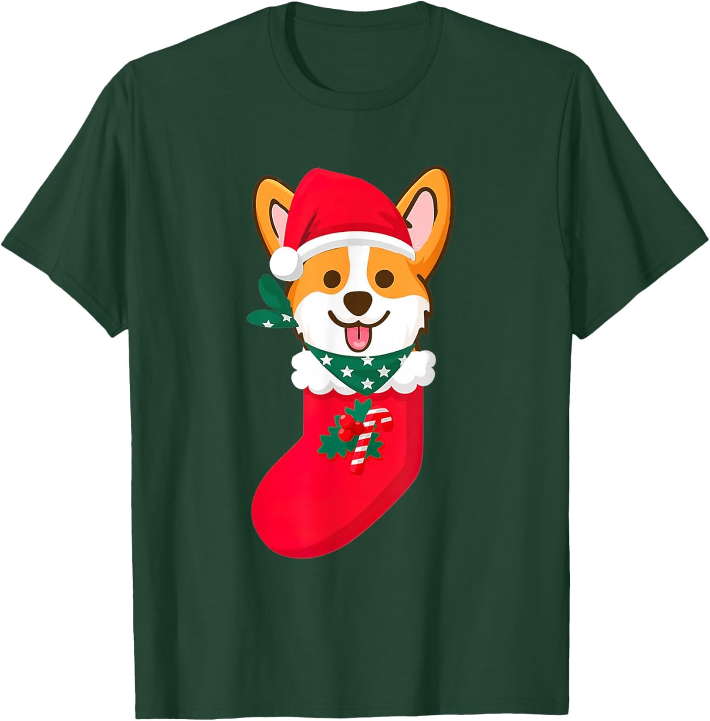 Cute Christmas Corgi Surprise Sift In The Sock Corgi Xmas T-Shirt - T-Shirt | Forest