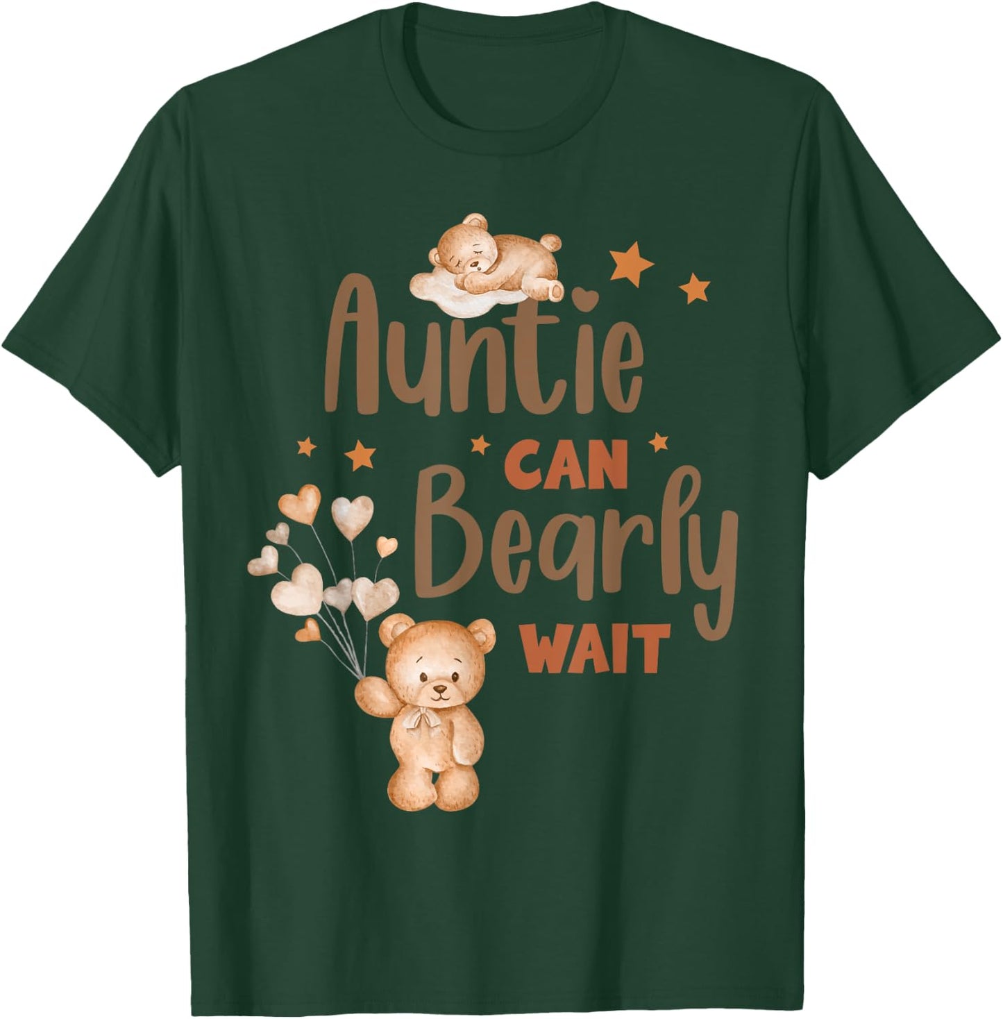 Auntie Can Bearly Wait Funny Gender Reveal 2025 Pregnant T-Shirt - T-Shirt | Forest