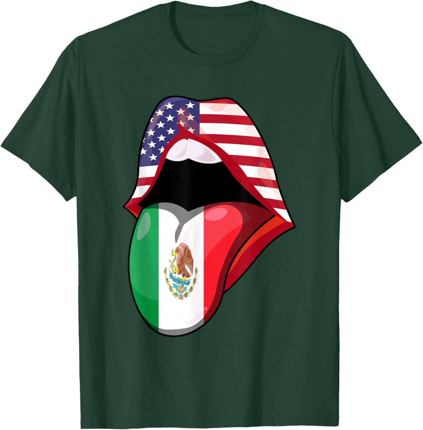 Mexican Women Roots American Grown Lips Flag USA Mexico T-Shirt - T-Shirt | Forest