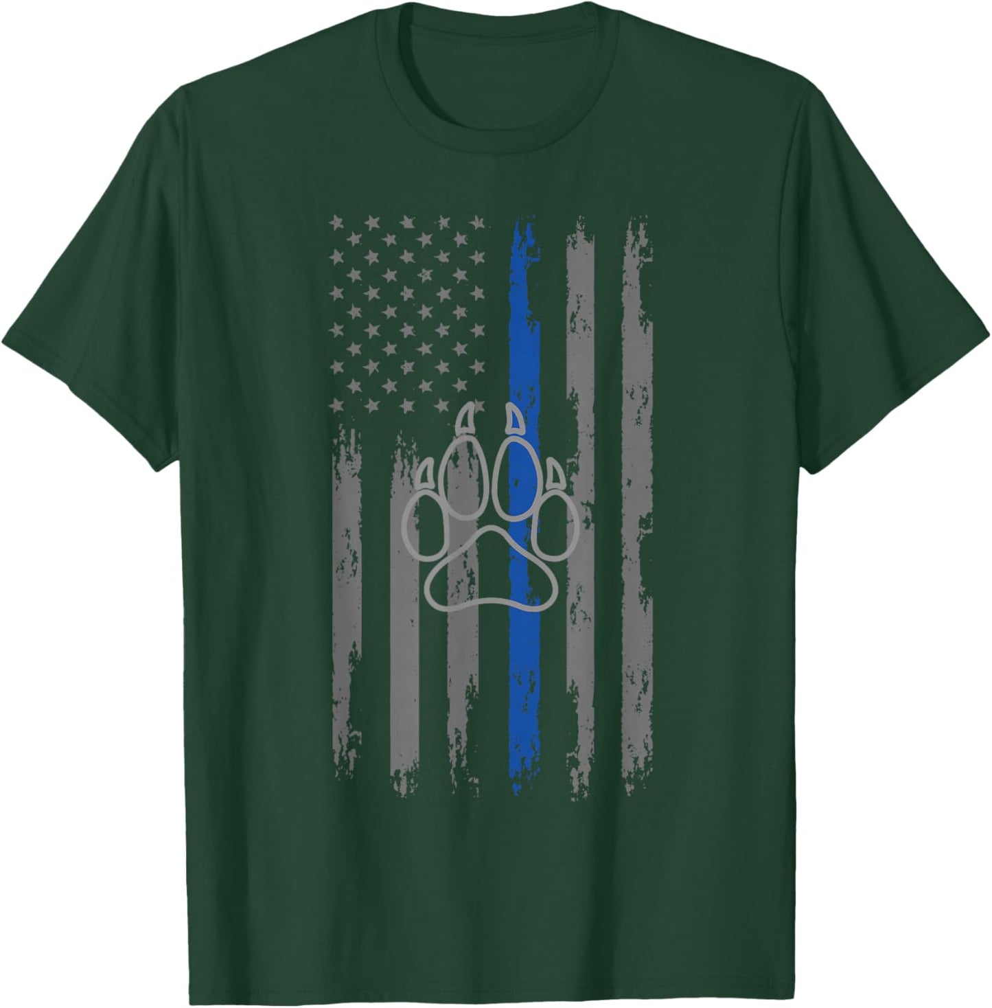 Police Flag with Dog Paw Print K9 T-Shirt - T-Shirt | Forest
