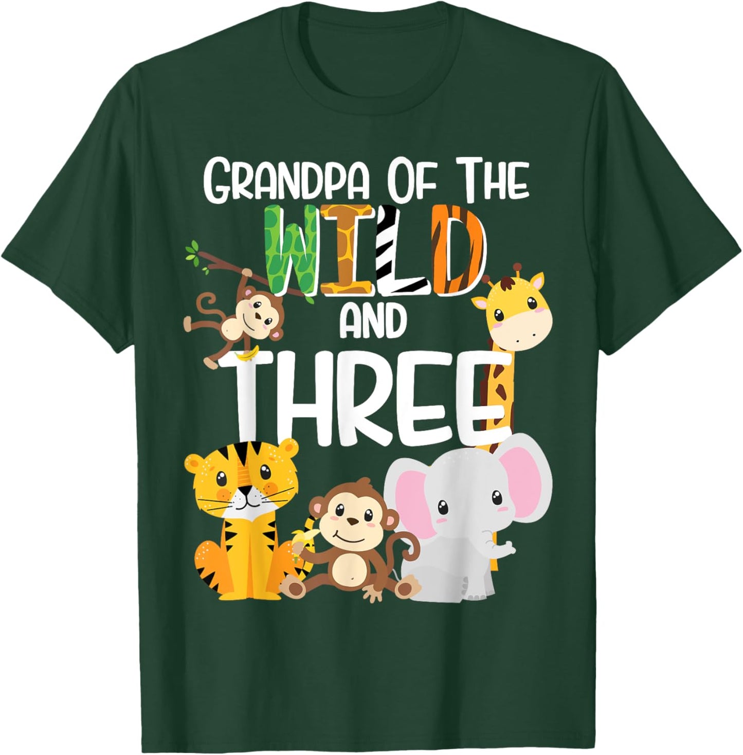 Grandpa of the Wild and 3 Zoo Theme Birthday Safari Jungle T-Shirt - T-Shirt | Forest