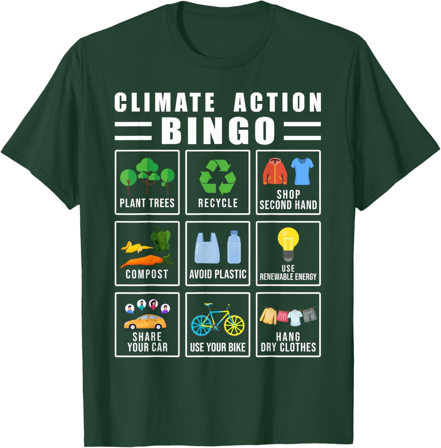 Climate Action Bingo Earth Day Climate Change T-Shirt - T-Shirt | Forest