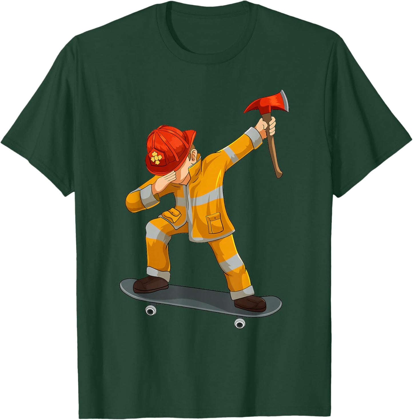 Skateboarding Dabbing Firefighter Skater Skateboard T-Shirt - T-Shirt | Forest
