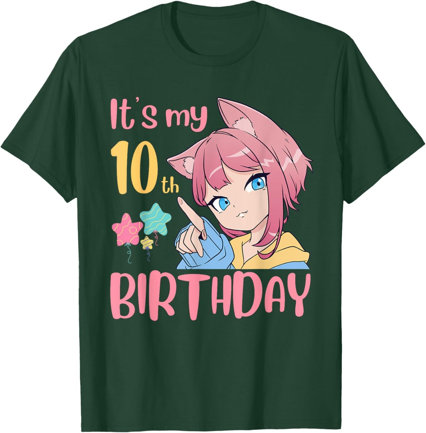 It's My 10th Birthday Anime Birthday Girl 10 Years Old Bday T-Shirt - T-Shirt | Forest